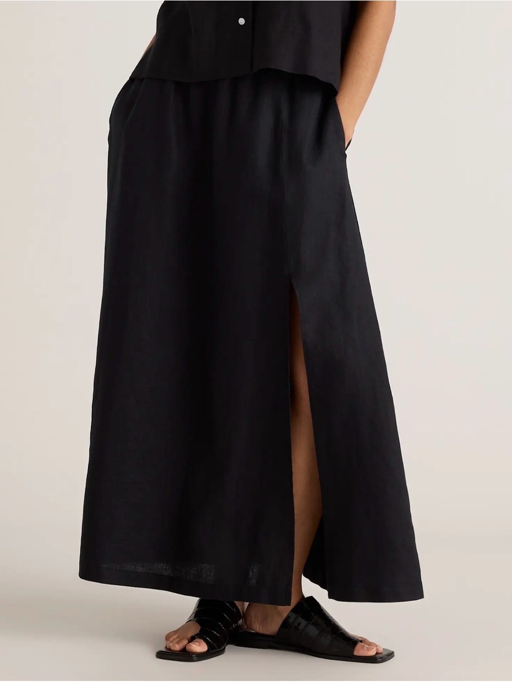 Quince Black Maxi Skirt with Side Slit